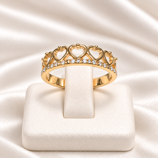 Anillo de 15 Años Corona de Corazones en Oro Amarillo 18K