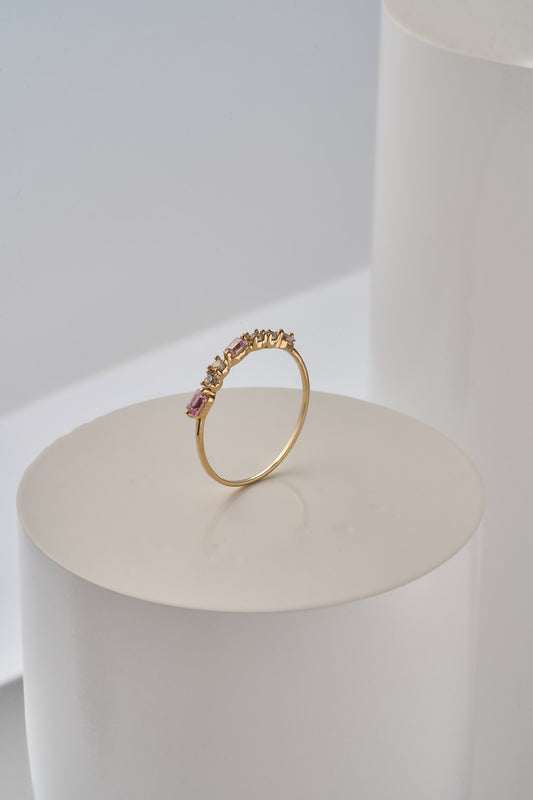 Anillo churumbela, piedra rosa, blanca