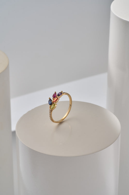 Anillo tipo ramita marquís piedra de colores