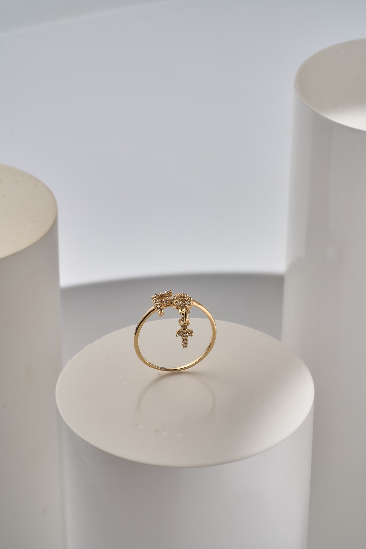 Anillo fe, cruz colgante piedra blanca